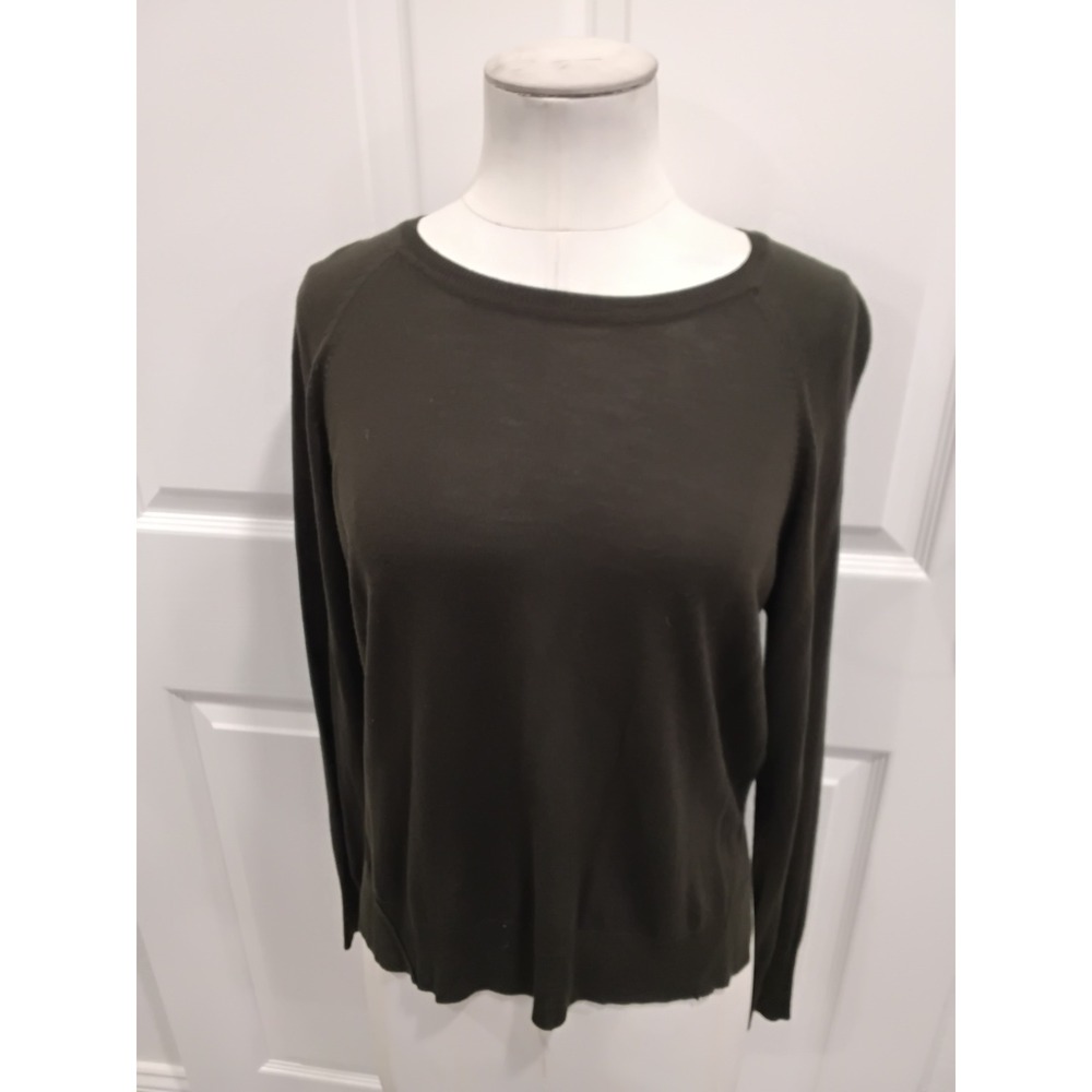 ZARA KNIT Olive Green Long Sleeve Crew Neck Sweater Top Women's M